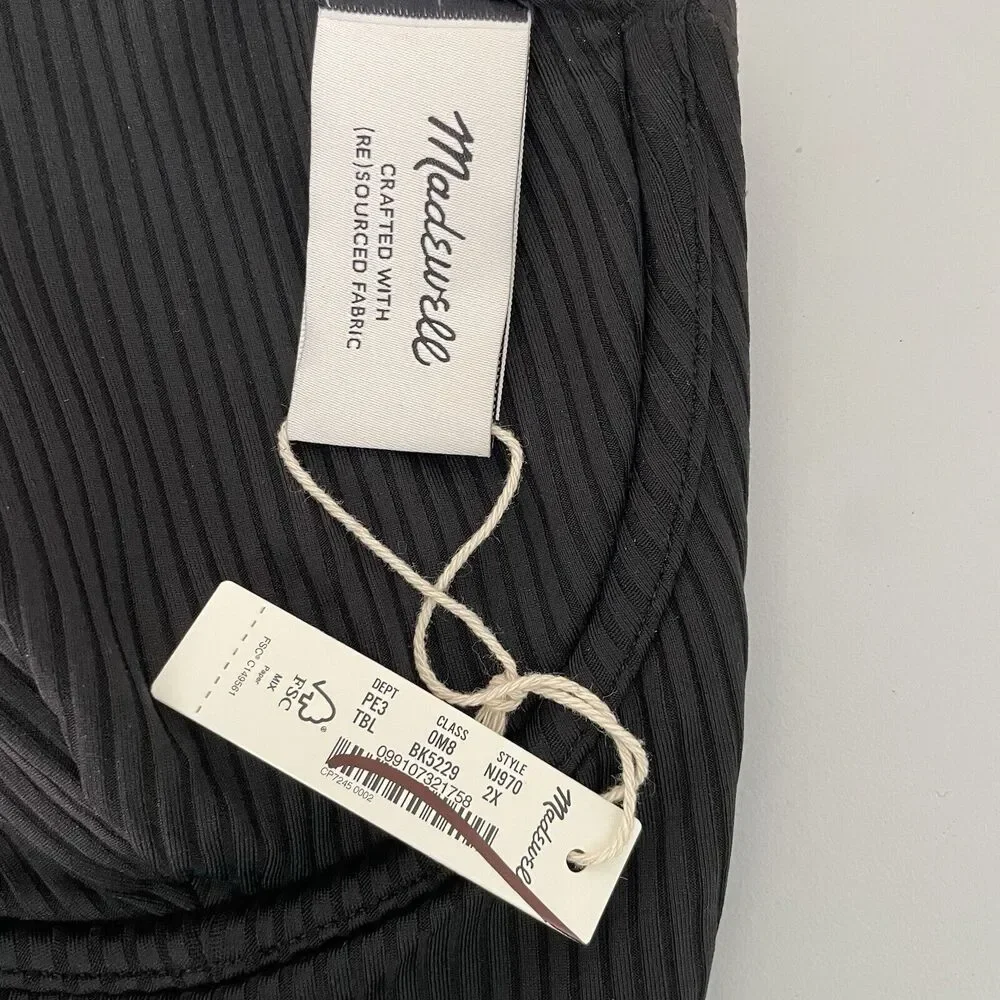 Madewell Plus Ribbed‎ Underwire Open-Back One-Piece Swimsuit 2X True Black NJ970